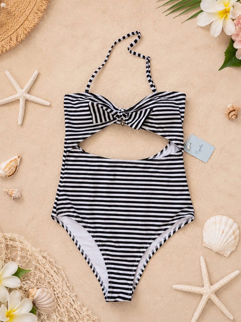 NWT Cupshe Halter/Strapless Black & White Stripe One-Piece Swimsuit Sz Small - Picture 13 of 13